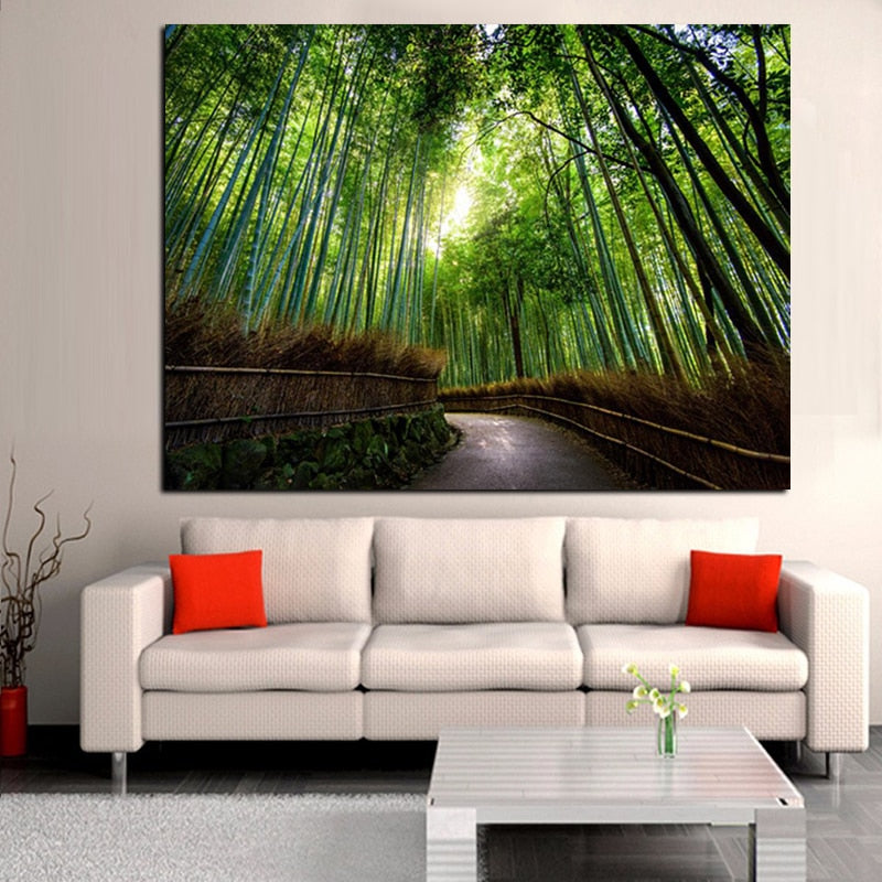 Large Size Green Forest Tall Trees Canvas Print