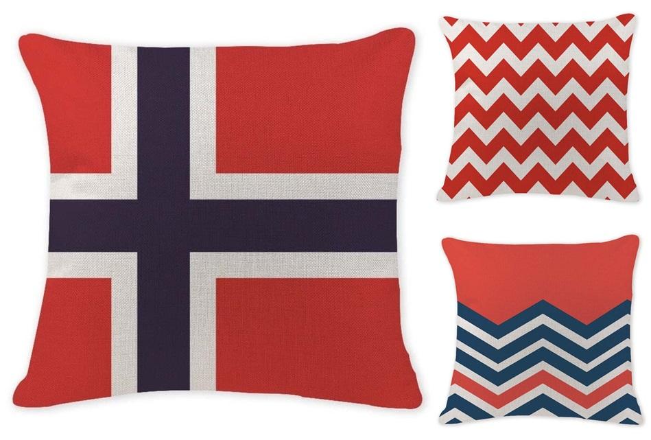 red and blue throw pillows