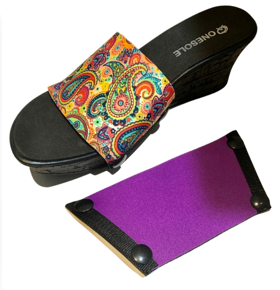 * New * Paisley Power/Mauve Casual Black Cork Wedge Pack