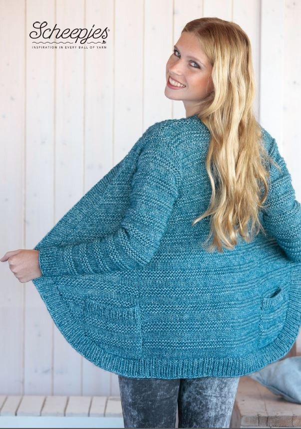 Cardigan Kit In Scheepjes Stone Wash Amazonite