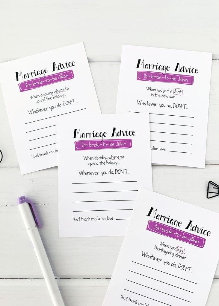 funny bridal shower advice cards