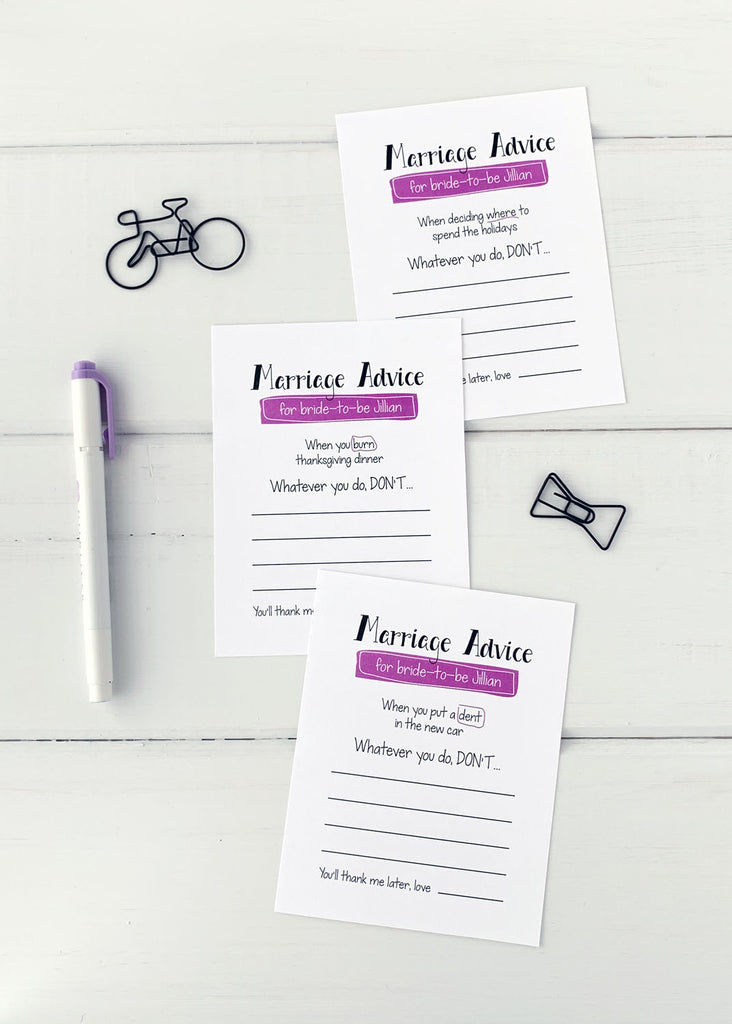 funny bridal shower advice cards