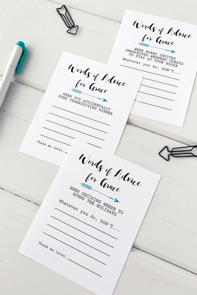 Advice Cards for Bride to Be | Bridal Shower Ideas - Invited Too