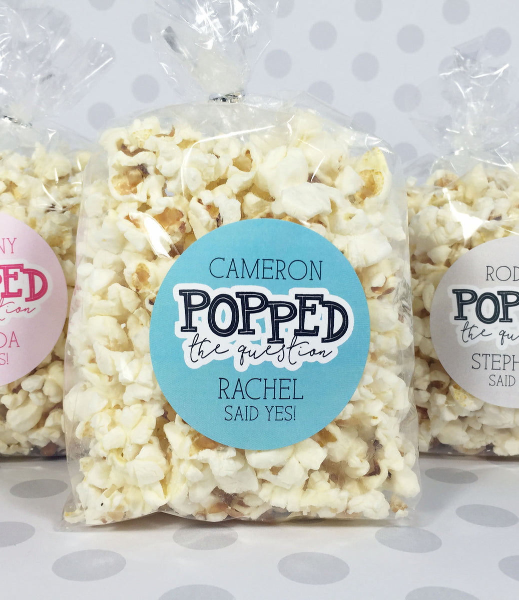 He Popped The Question Stickers | Engagement Party Popcorn Favors ...