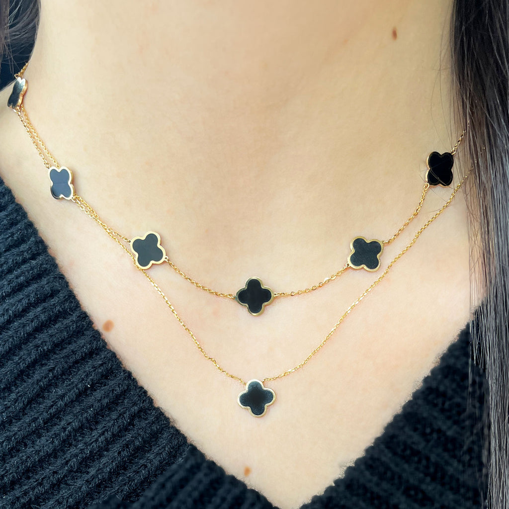 Single Black Onyx Clover Necklace in Gold (Small & Medium) – picntell