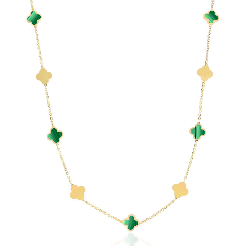 14K Yellow Gold Malachite & Diamond Clover Paperclip Link Pendant Neck –  QUEEN MAY