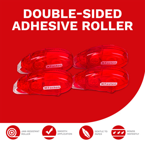 XFasten Double Sided Adhesive Roller | 0.3 Inch x 360 Inches | Clear |  4-Pack