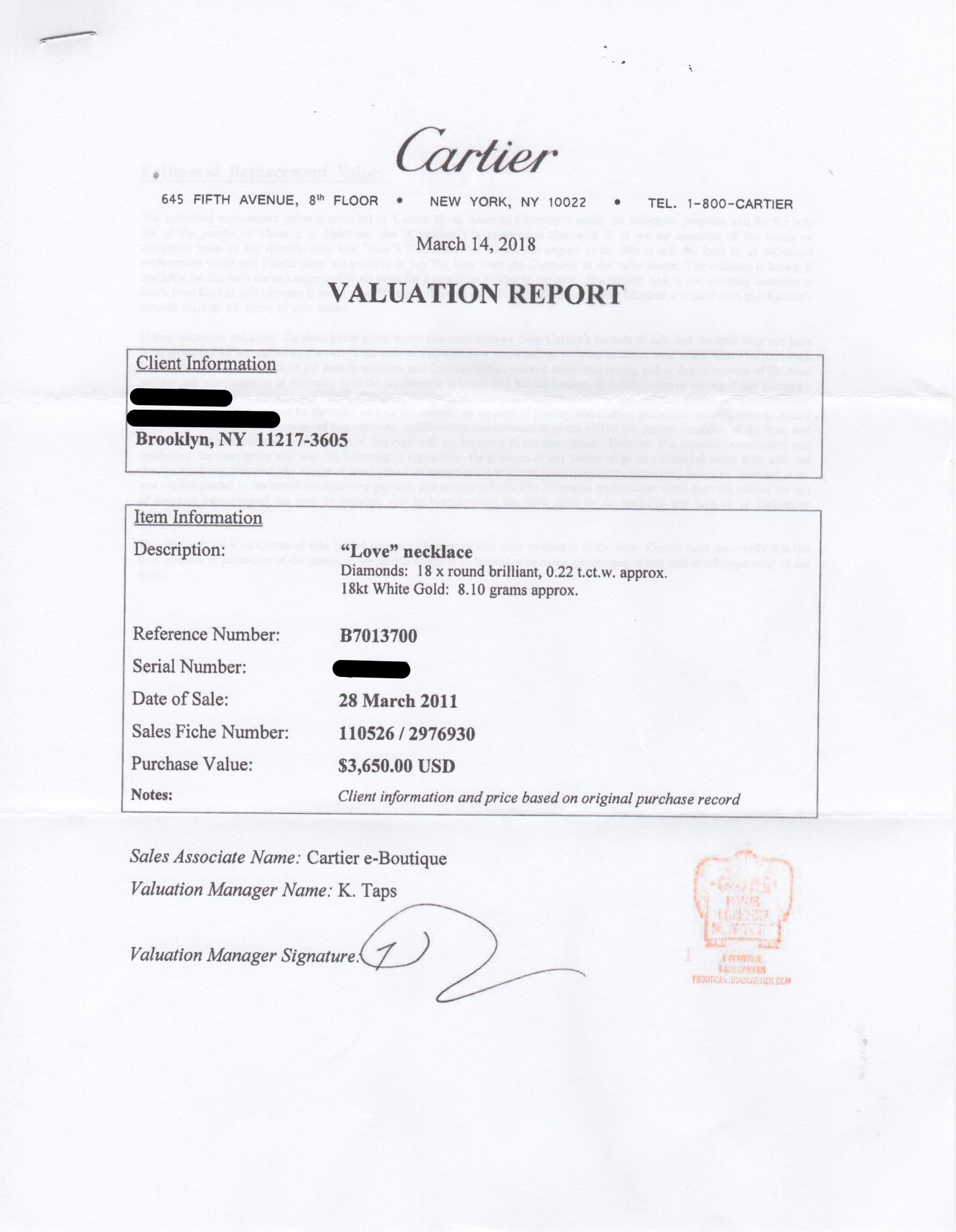 cartier valuation