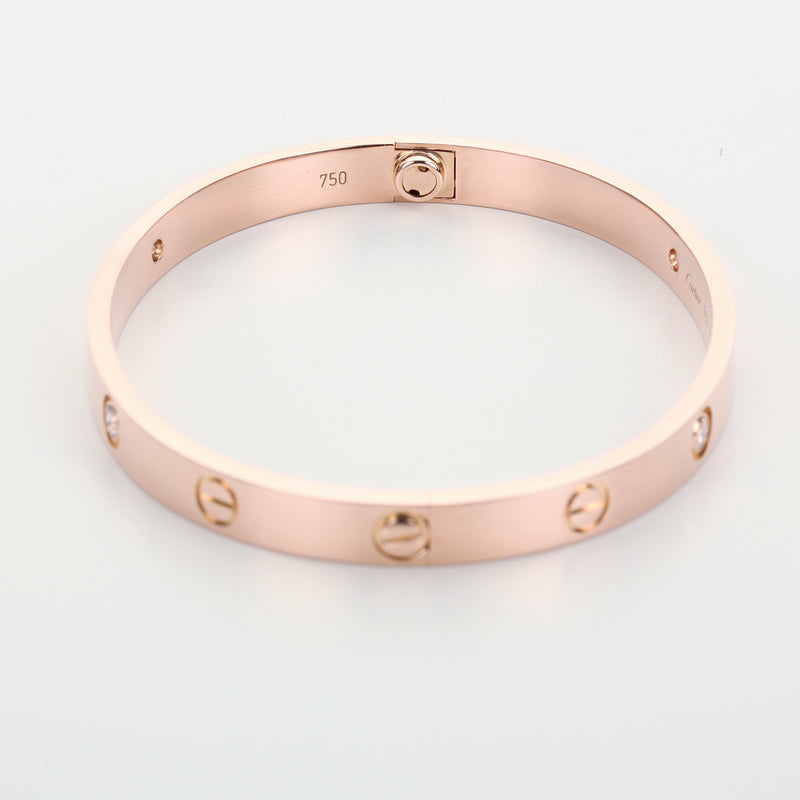 18k Rose Gold 4 Diamonds Cartier Love Bracelet New Style System Size 1 Terra Fj