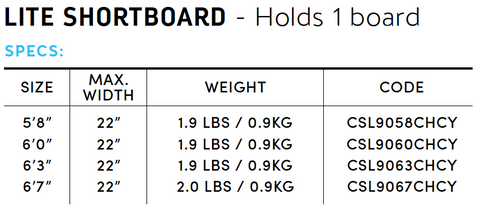 Shortboard Lite Bag Specs