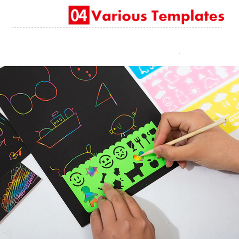 Magic Rainbow Scratch Art Paper with Template Set