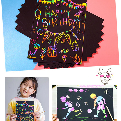 Magic Rainbow Scratch Art Paper with Template Set - Chubibi