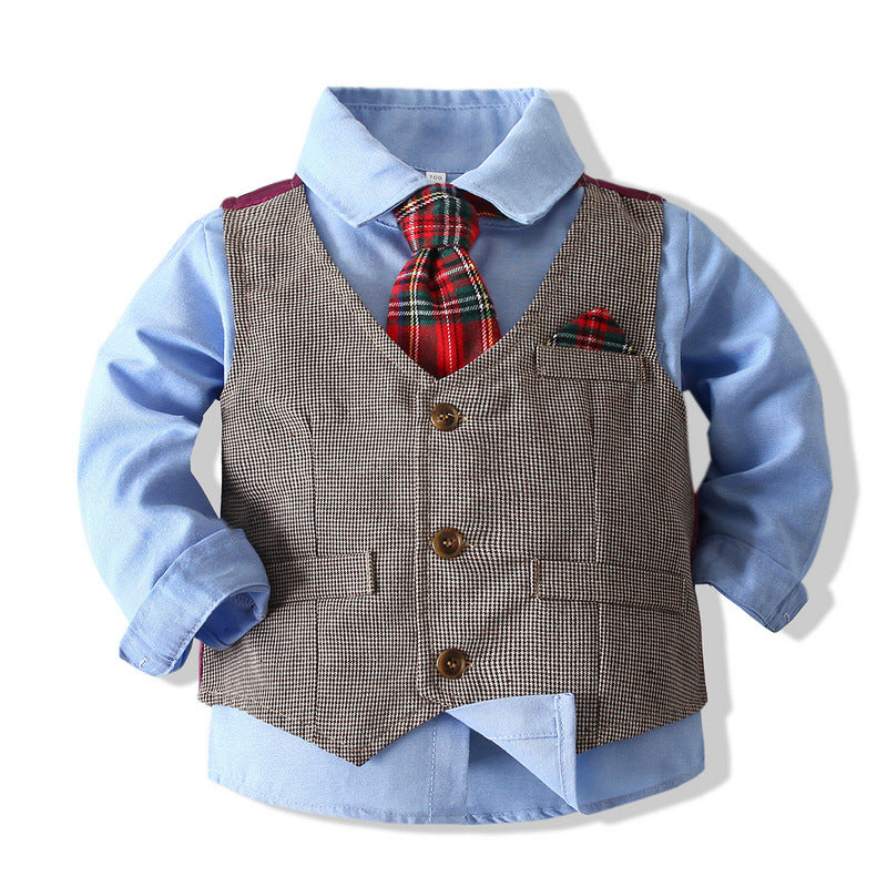 4 Pcs Plaid Vest Little Boys Formal Fashion Wear Set - Chubibi