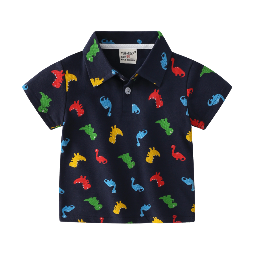 Dinosaur Print Polo Shirt - Chubibi