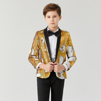 Gold 2 Color Sequin Details Boys Formal Coat and Bowtie Set Chubibi