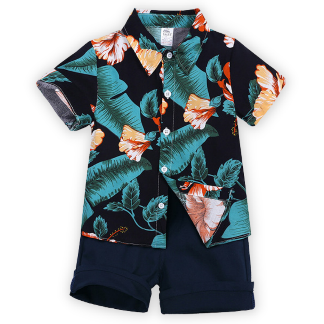 Tropical Banana Leaf and Floral Print Boys Top and Pants Set - Chubibi