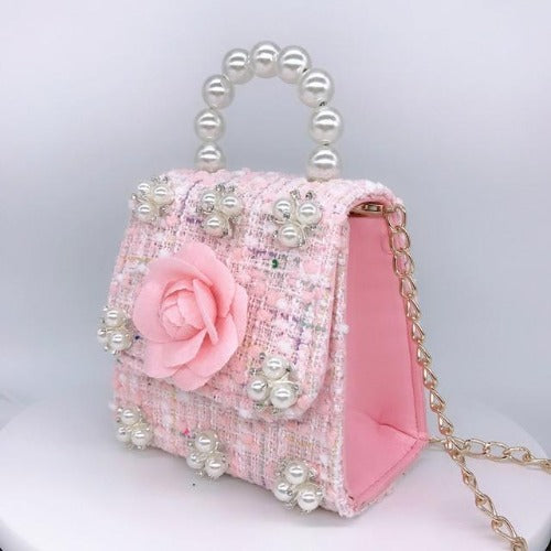 Flower Pearl Crossbody Girl Handbag Party Carry Bag