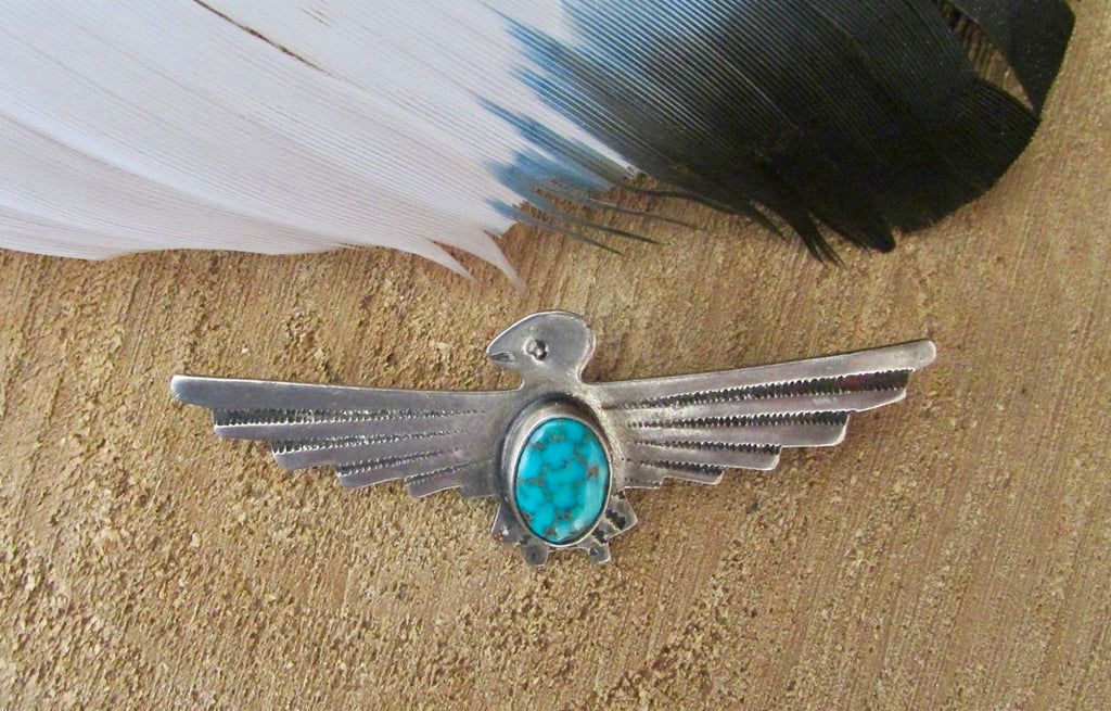 FRED HARVEY ERA Vintage 30s Silver and Turquoise Thunderbird