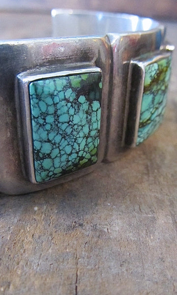 SPIDER WEB 1990s Saville Chunky 94g Sterling & Turquoise Cuff