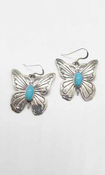 RUSSELL SAM Navajo Butterfly Sterling Silver and Turquoise Earrings