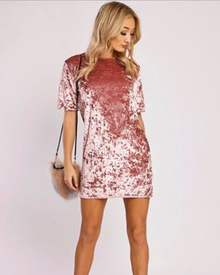 pink velvet mini dress