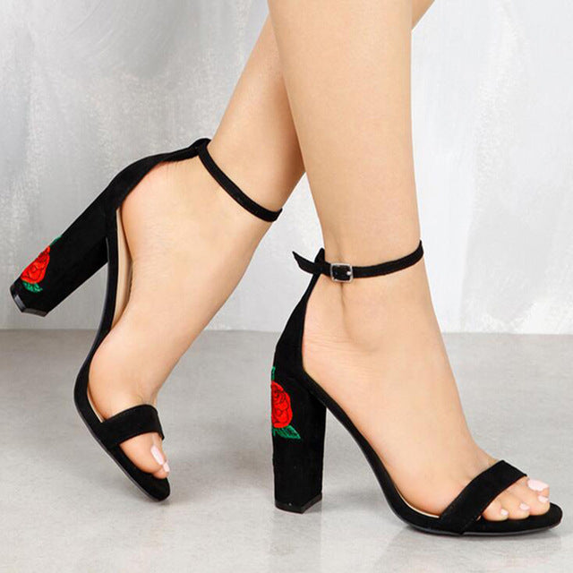 black heels with roses