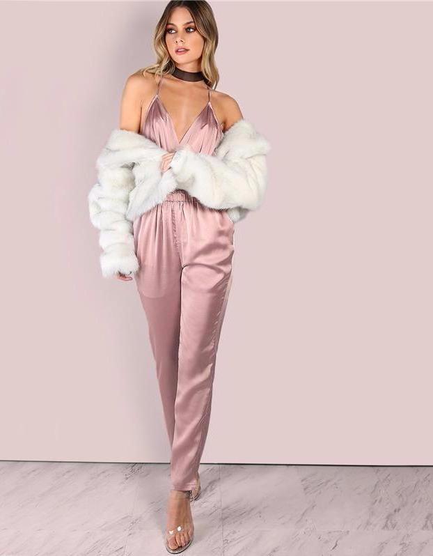 pink satin jumpsuit