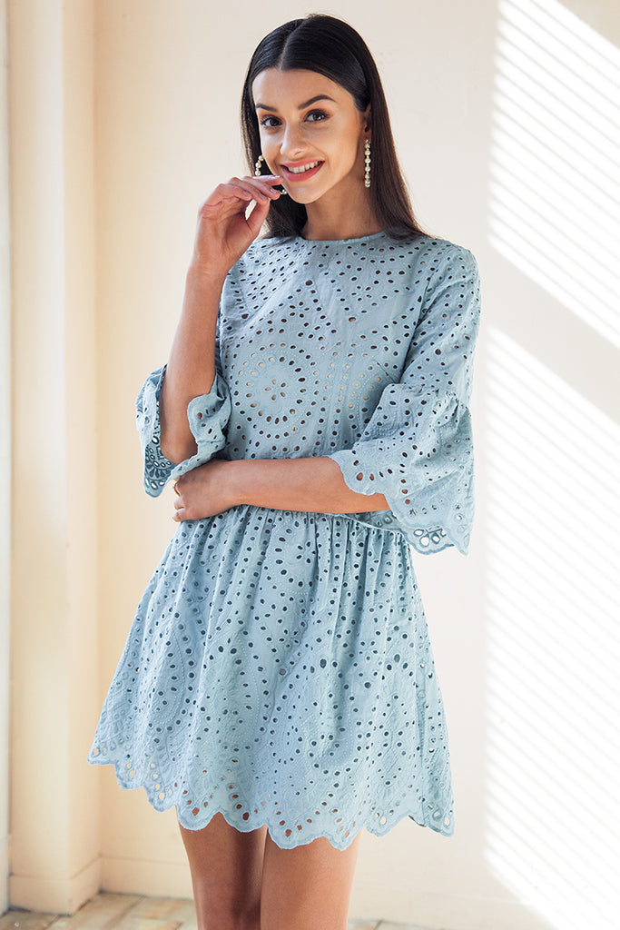 light blue eyelet dress