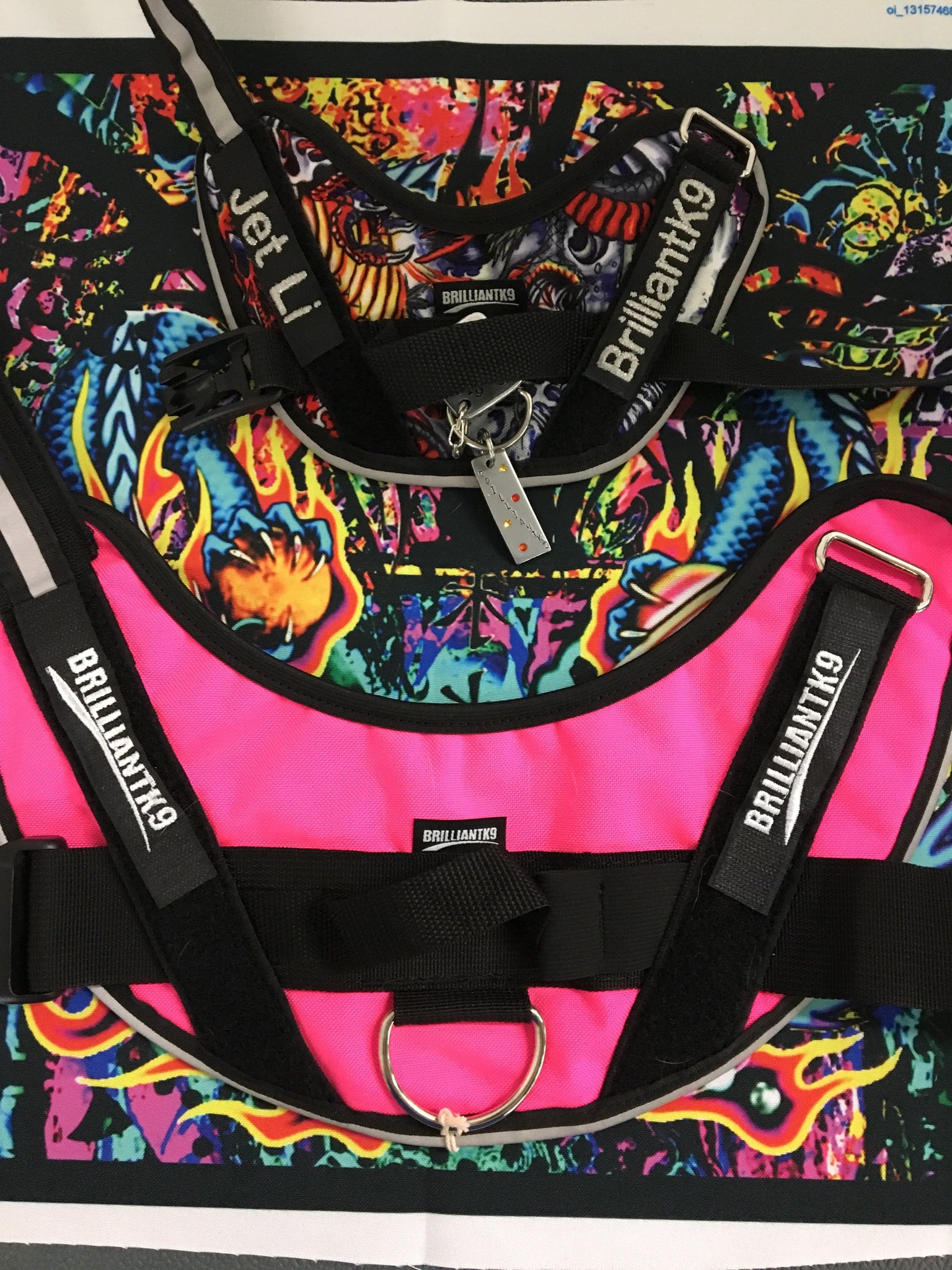 BrilliantK9 Custom Fabric Harness, Backpack Etc