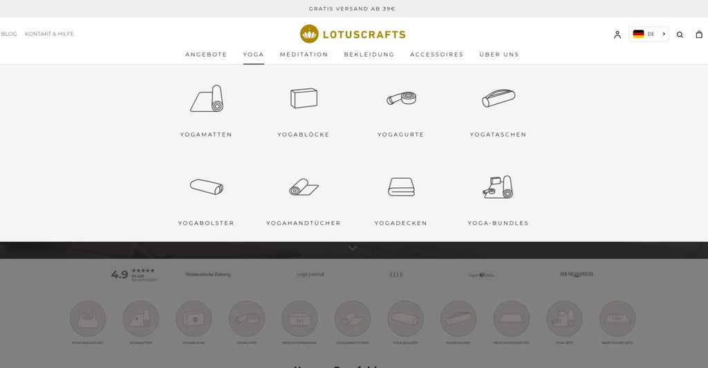 Shopify Shop Kategorie-Übersicht mit Icons