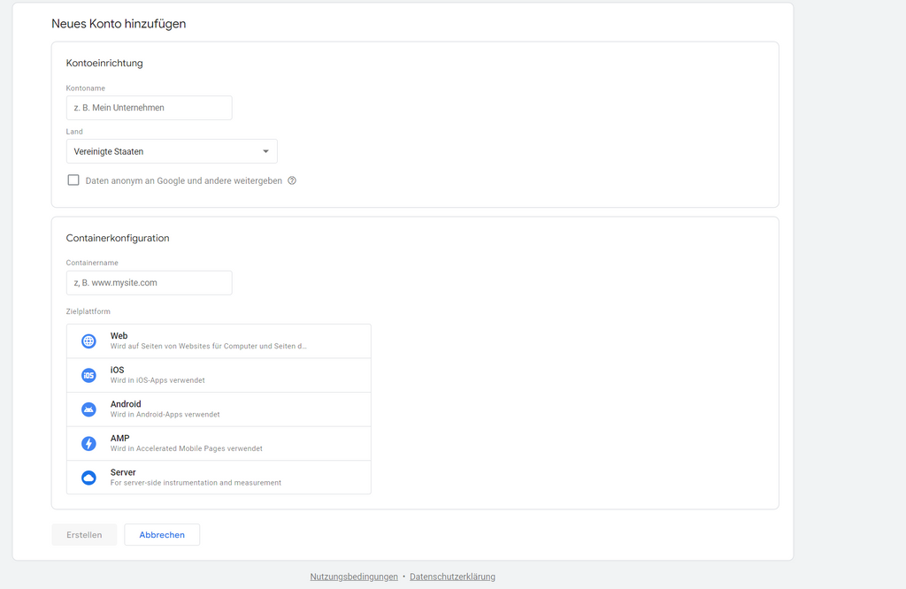 Google Tag Manager – Anmeldung