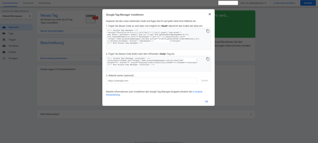 Google Tag Manager einrichten mit Code