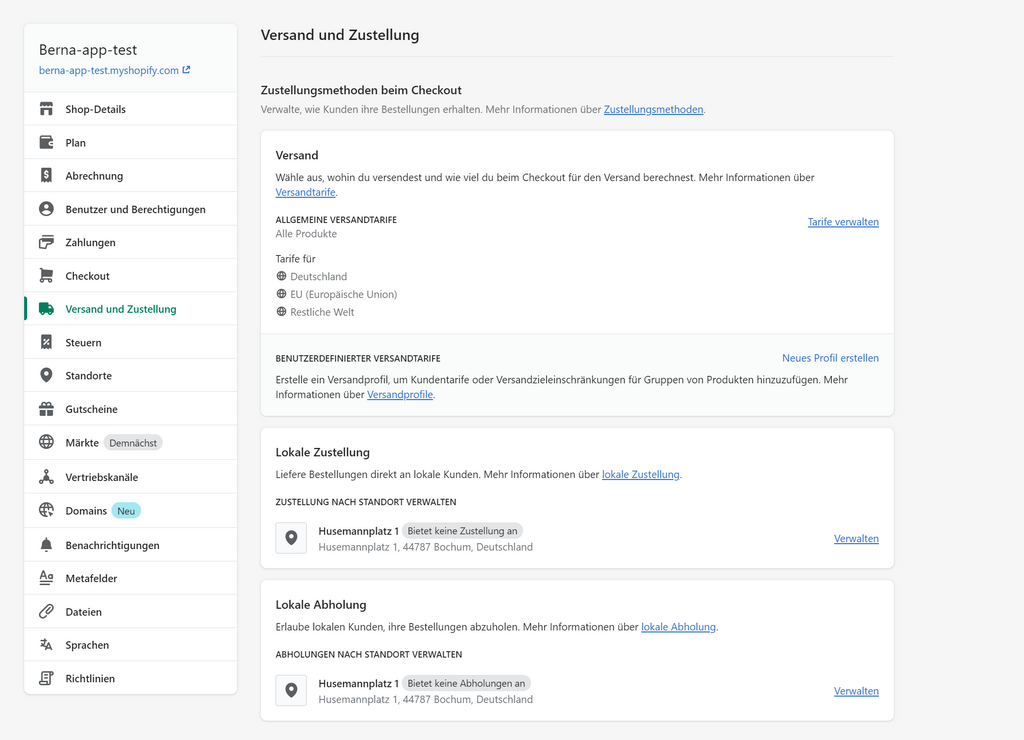 Versand einrichten Shopify