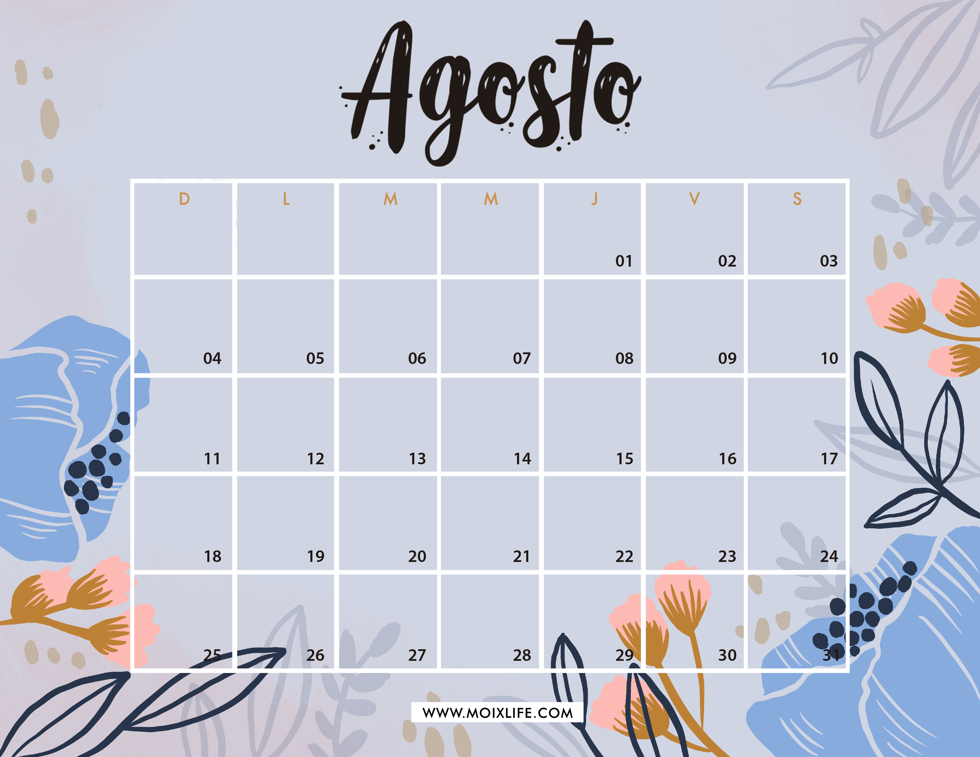 Calendario Mes De Agosto Descargable Formato Wallpaper Para La Netbook ...
