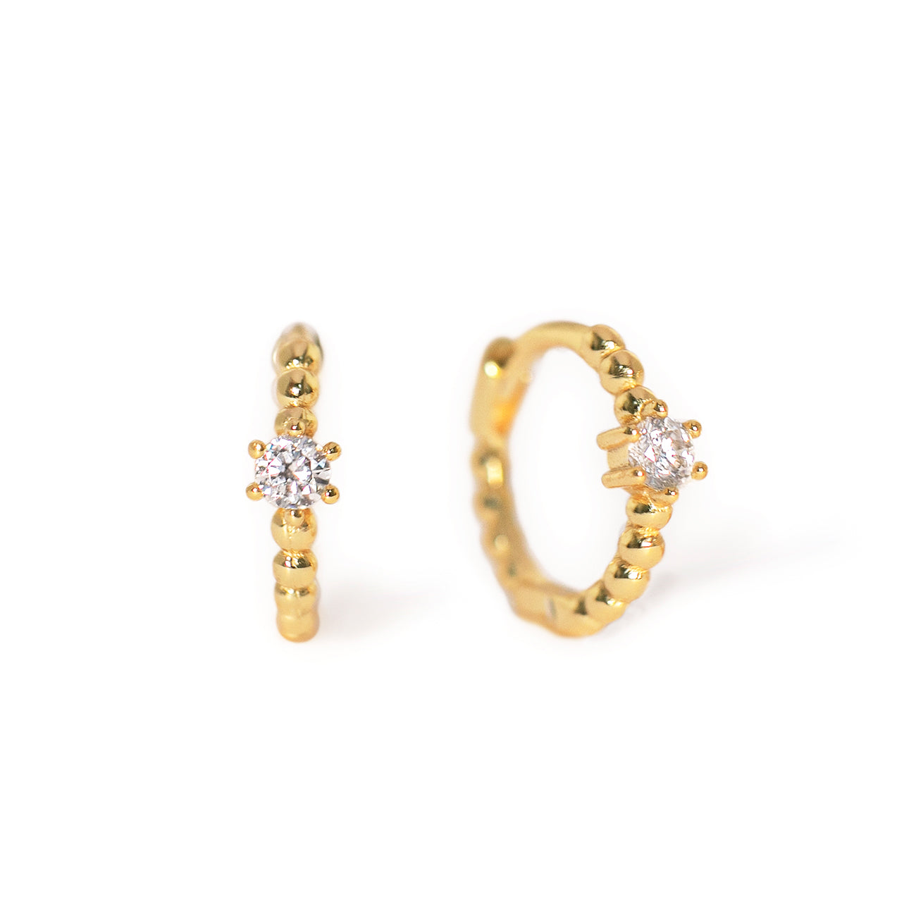 Pave Bead Huggie Hoop Earrings | Gold Huggies – AMY O Jewelry