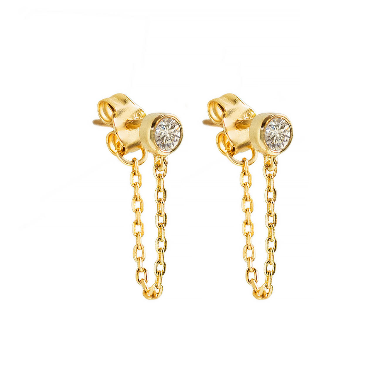 Bezel Chain Huggie Earrings, Gold Stud Earrings, Delicate Studs – AMYO ...