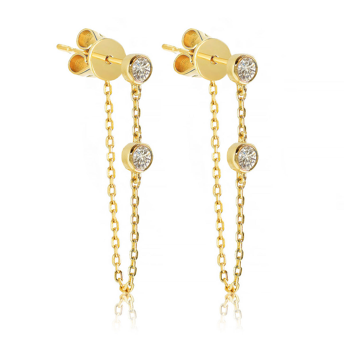 14K Gold Diamond Chain Drop Dangle Stud Earrings – AMYO Jewelry