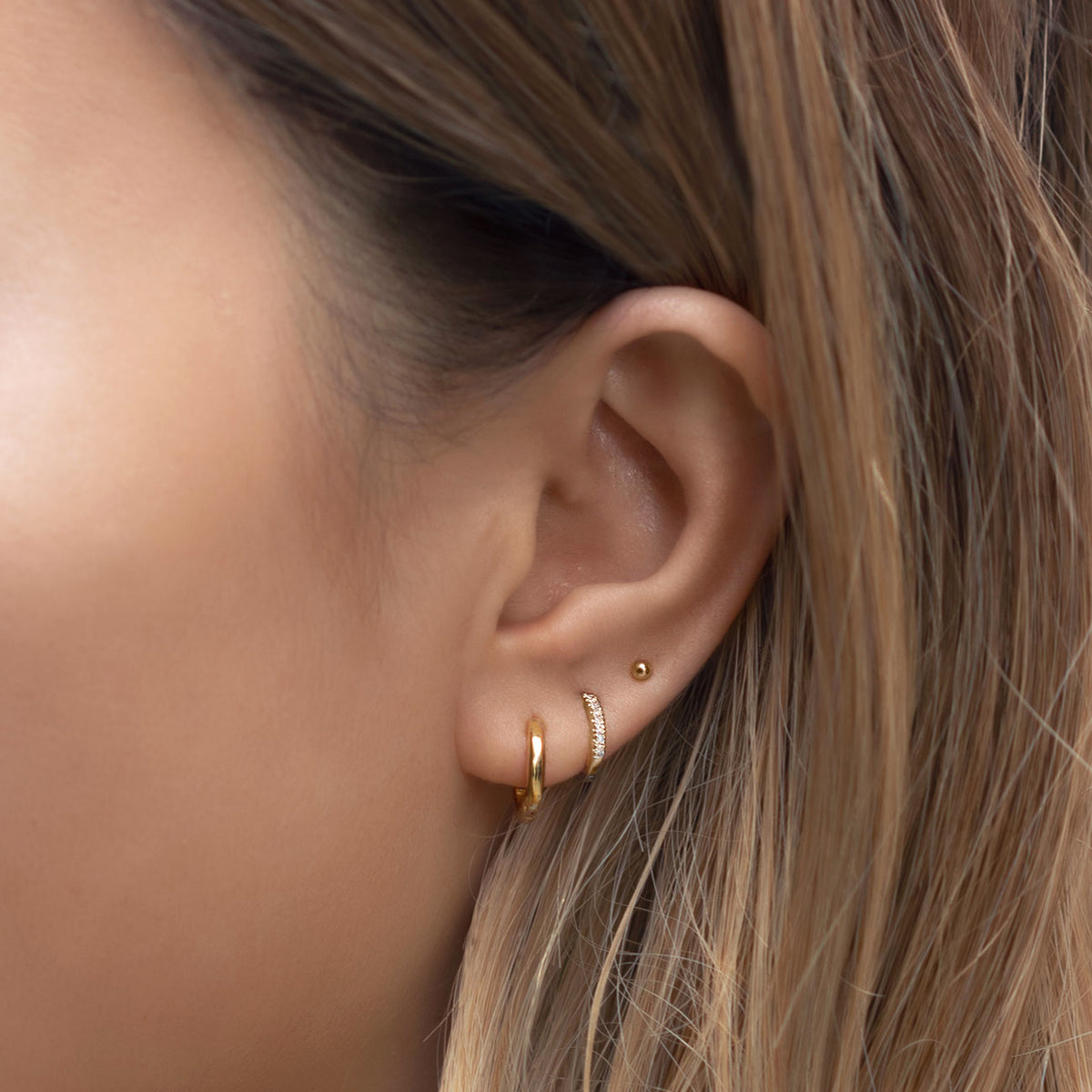 14K Gold Huggie Earrings, Diamond Earrings, 14K Gold Hoop Earring ...