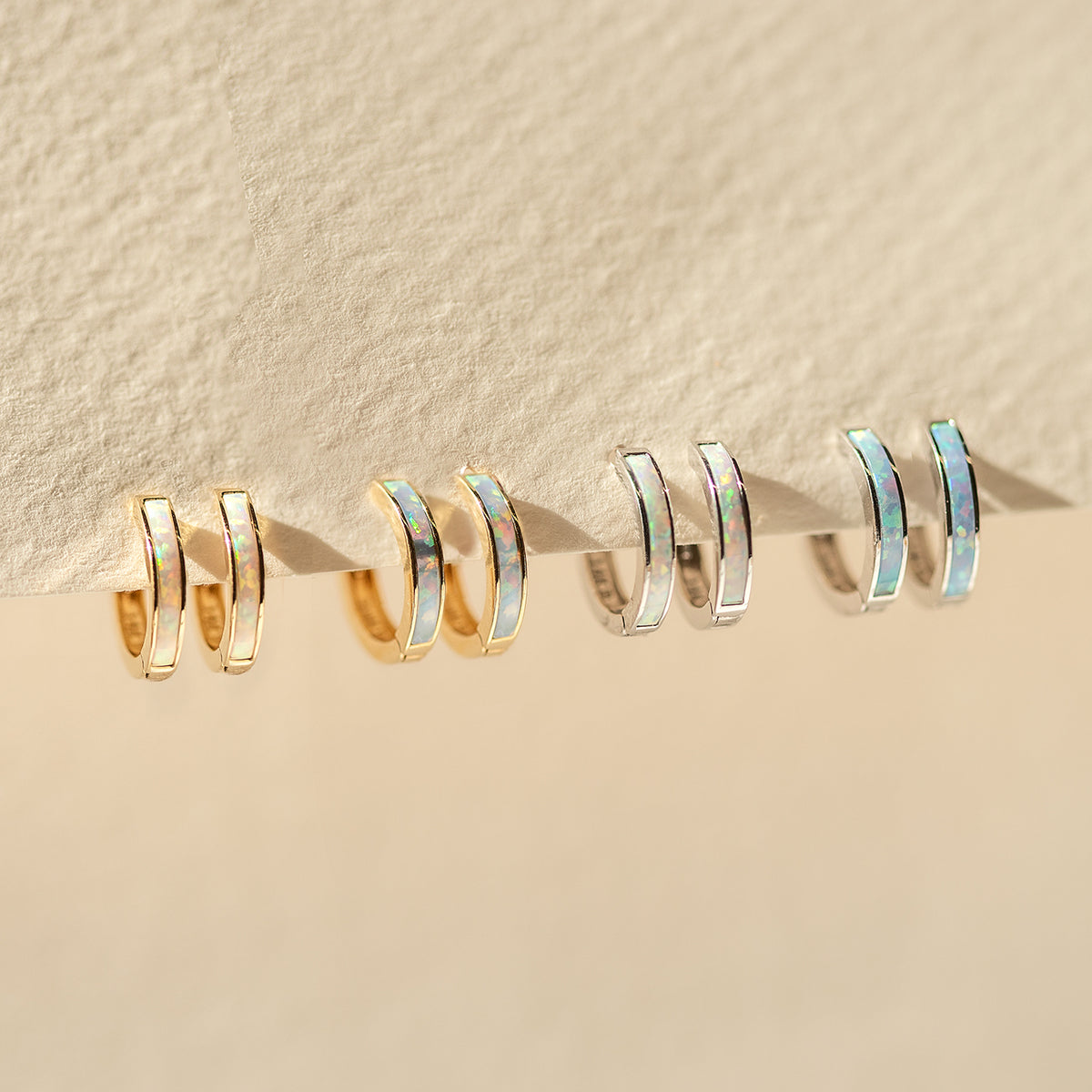 Opal Huggie Hoop Earrings, 14K Gold Huggies October Birthstone – AMYO ...