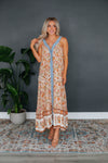 V-neck Pocketed Button Front Sleeveless Floral Print Maxi Dress