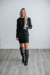 Puff Sleeves Sleeves Sweater Fitted Ribbed Round Neck Midi Dress
