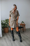 Short Sleeves Sleeves Wrap Pocketed Collared Short Dress