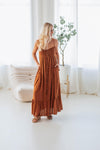 Smocked Sweetheart Pocketed Cutout Flowy Tiered Button Front Spaghetti Strap Rayon Maxi Dress With Ruffles