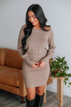 Sweater Elasticized Waistline Ribbed Fitted Short Off the Shoulder Dress