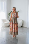 Sleeveless Floral Print Round Neck Pocketed Tiered Maxi Dress With Ruffles