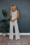 Round Neck Sweater Keyhole Ribbed Pocketed Jumpsuit