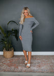 Sweater Long Sleeves Off the Shoulder Ribbed Trim Fitted Slit Dress