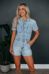 Pocketed Button Front Short Collared Romper
