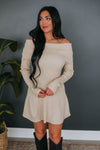 Sweater Ribbed Fitted Short Long Sleeves Off the Shoulder Dress