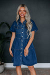 Short Pocketed Tiered Button Front Collared Dress